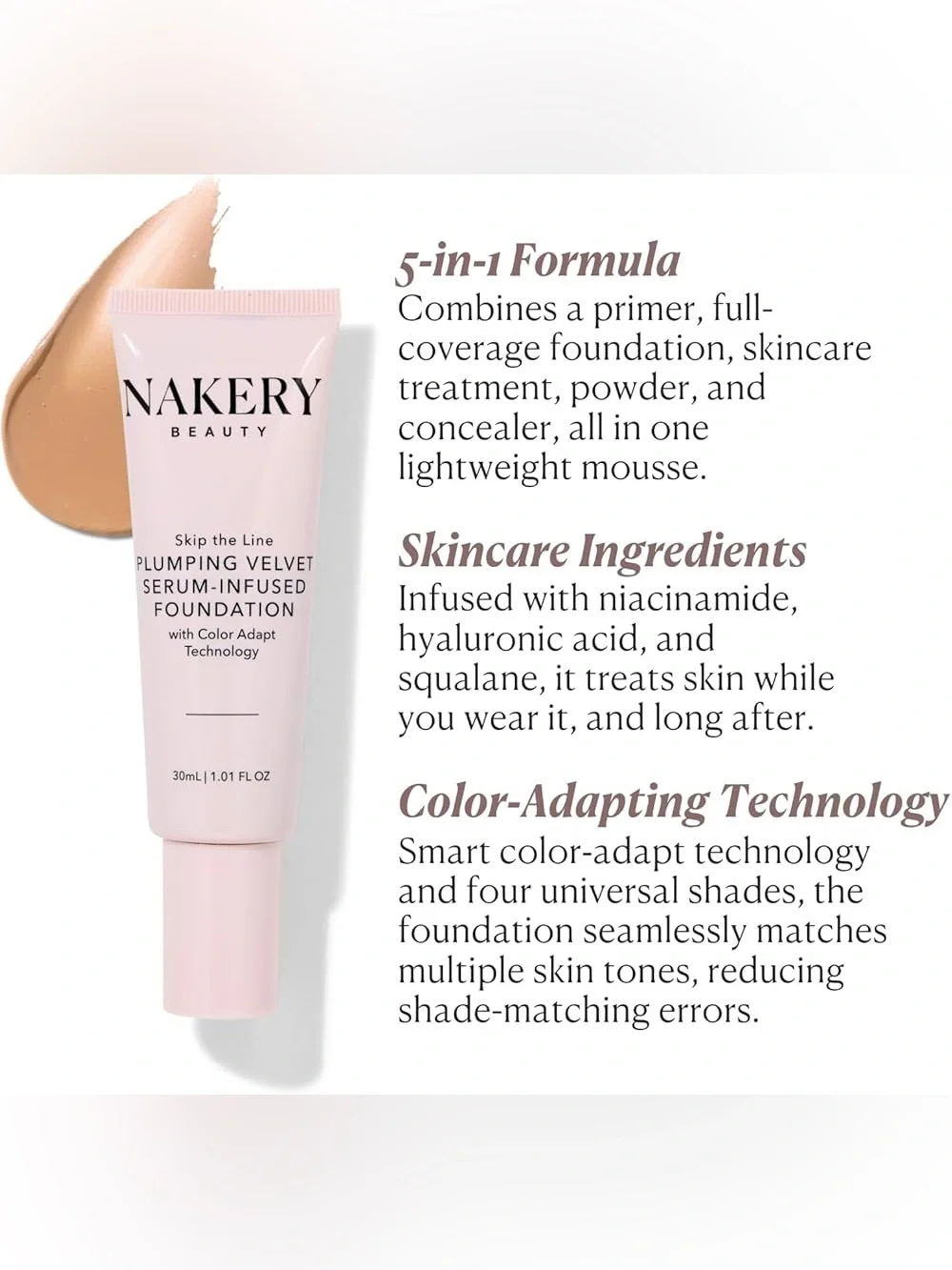 NEW LIGHT Nakery Beauty Plumping Velvet Serum Infused Foundation
